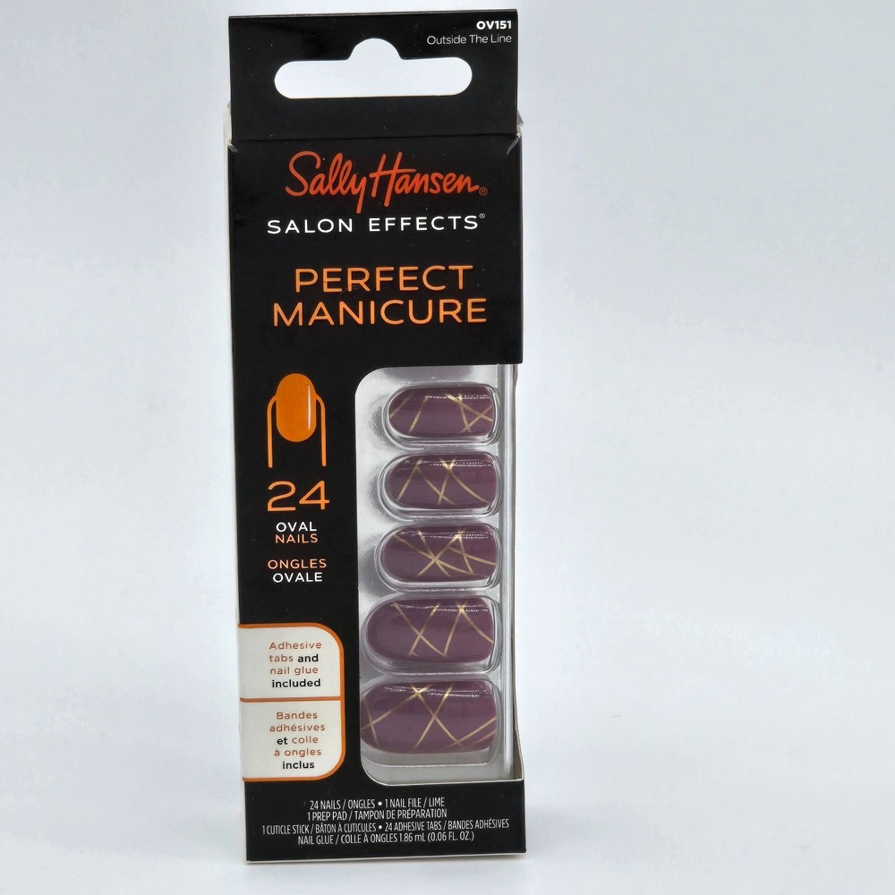Sally Hansen OV151 Outside The Line Oval Press On Nails 24 Mauve Gold New